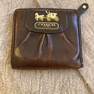 Coach brown leather mini wallet